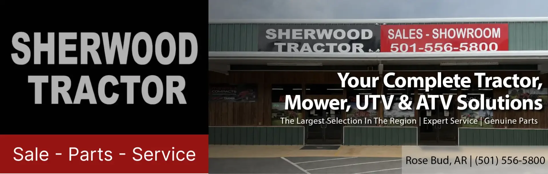 rosebud_banner Sherwood Tractor Rose Bud showroom storefront banner